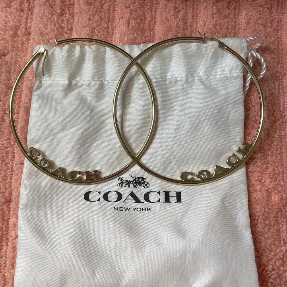 Coach Gold Logo Hoop Earrings